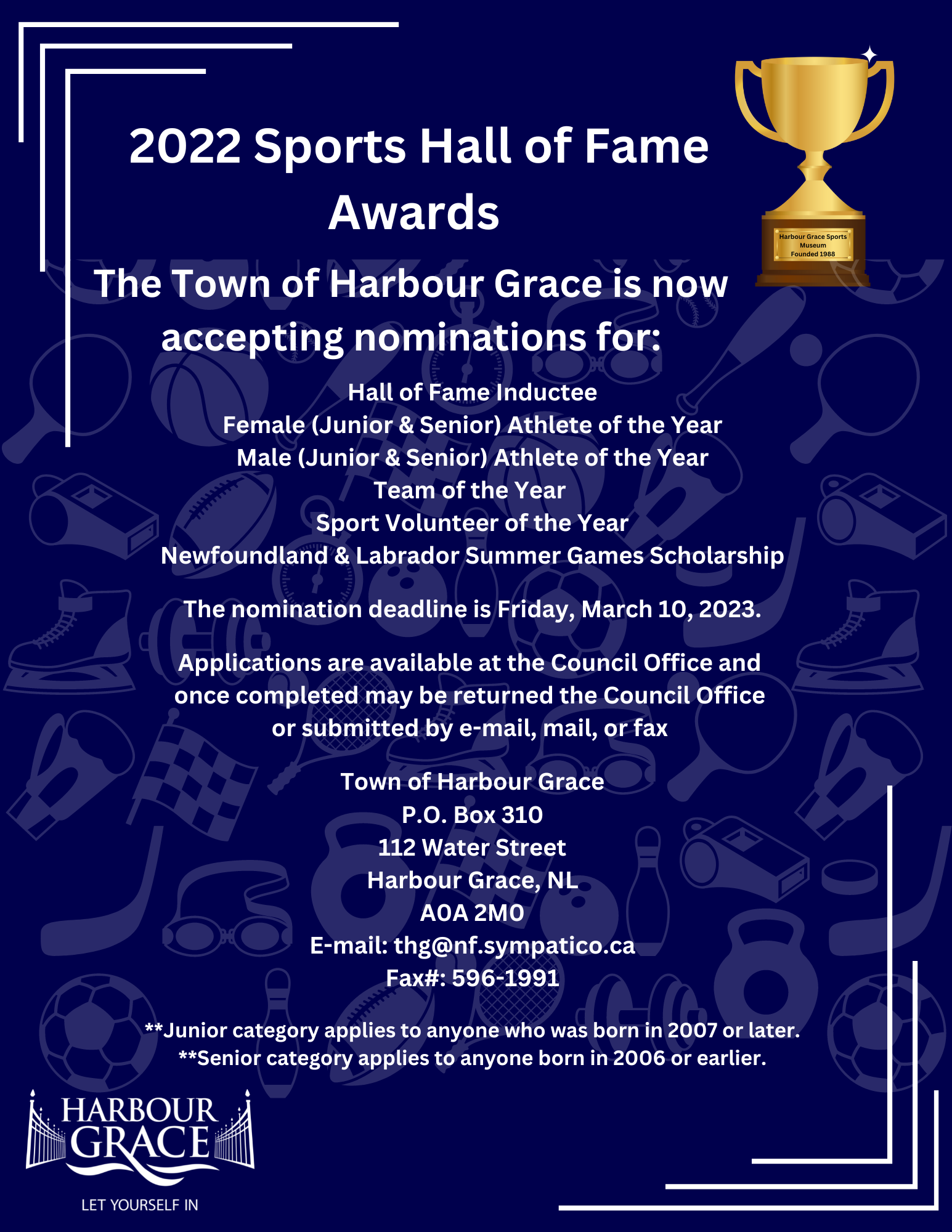 Nominations for 2022 Sports Hall of Fame Awards Harbour Grace