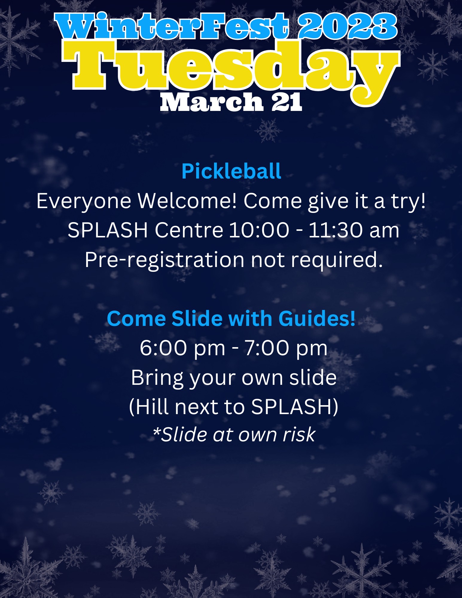 Winterfest 2023 Slide with Guides Harbour Grace