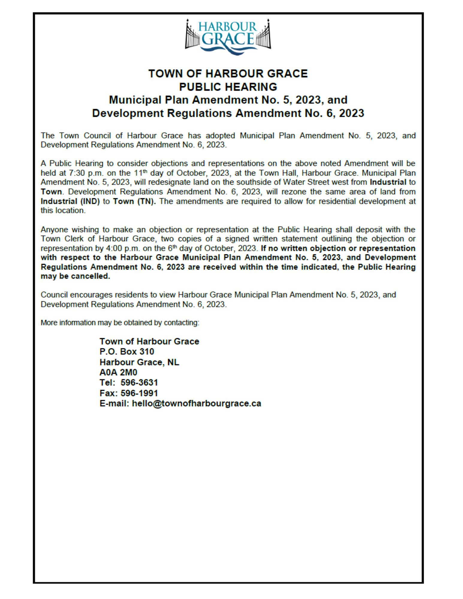 Plan Amendment Example Public Hearting: Municipal Plan Amendment No. 5, 2023, & Development ...