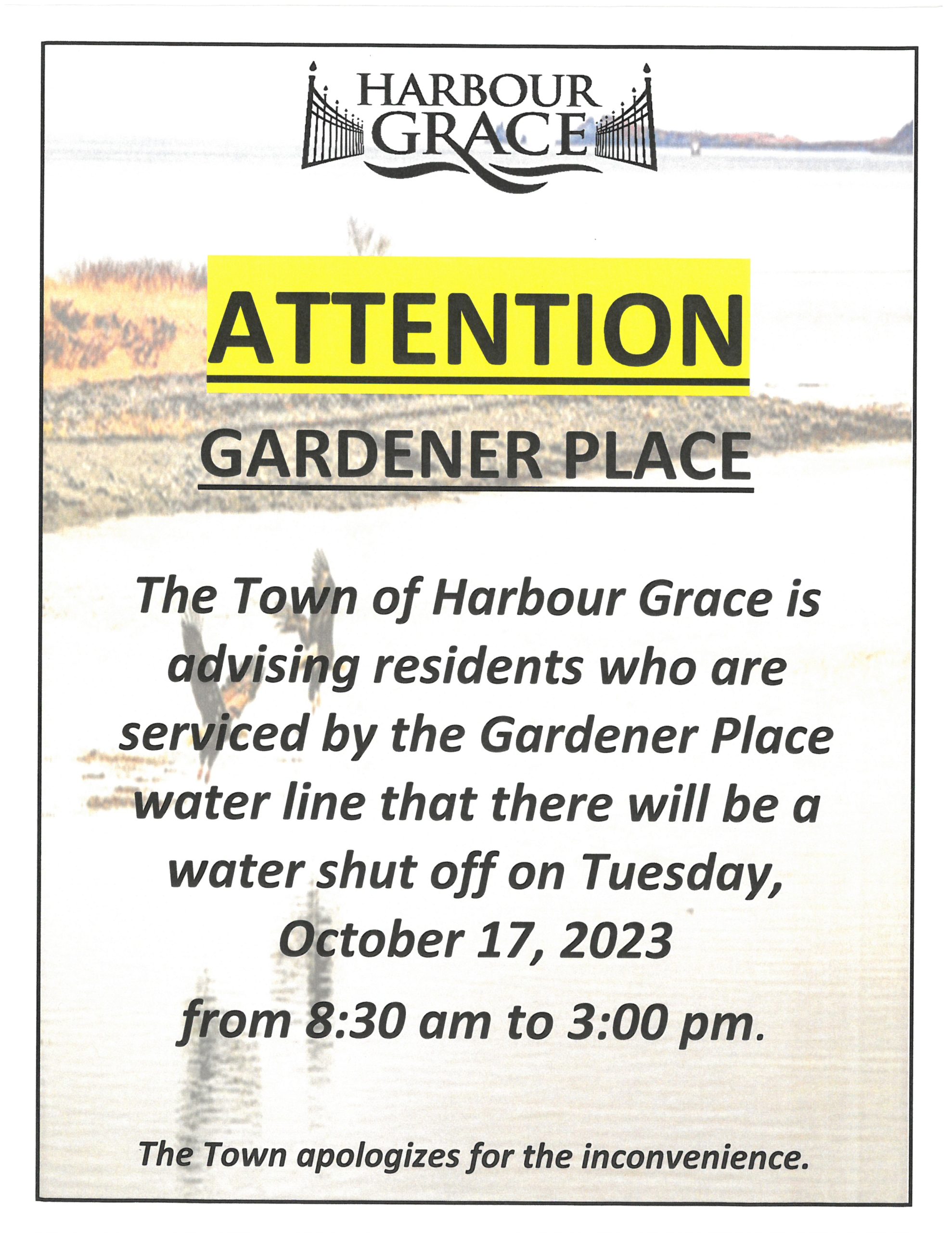 GARDENER PLACE WATER SHUT OFF Harbour Grace