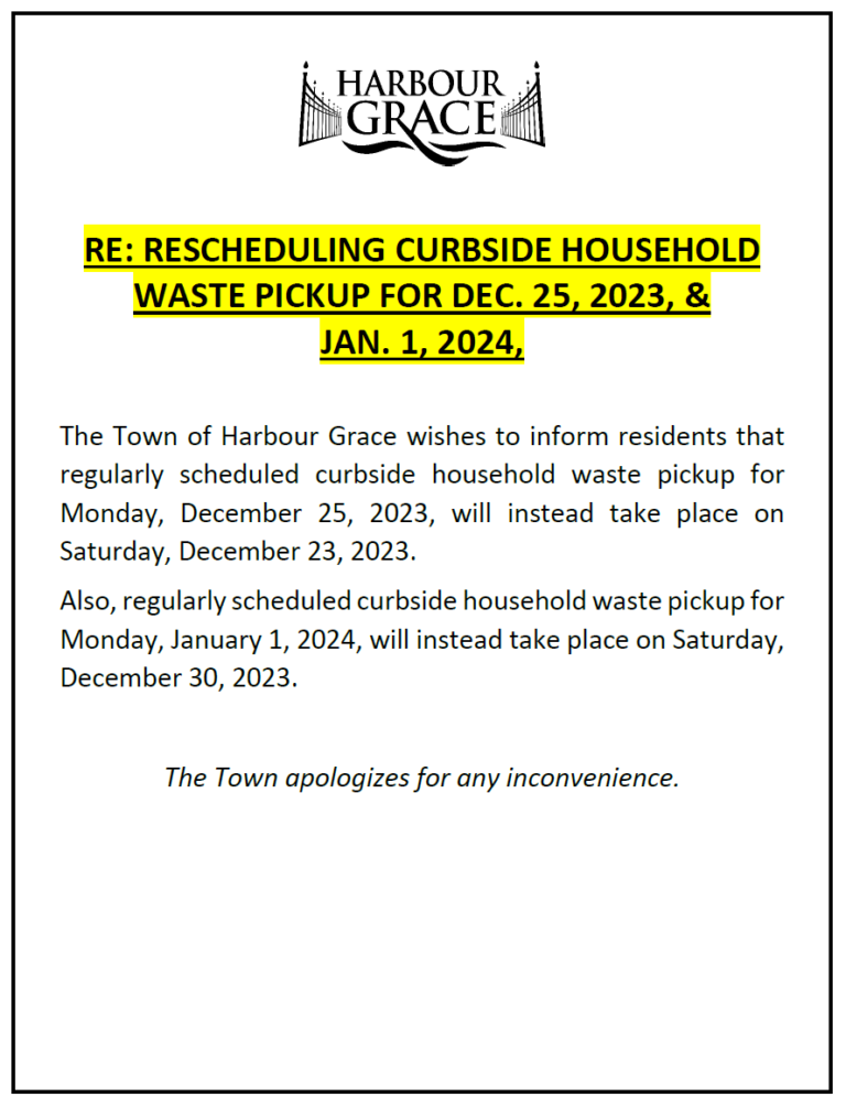 RE Rescheduling Curbside Household Waste Pickup for Dec. 25, 2023