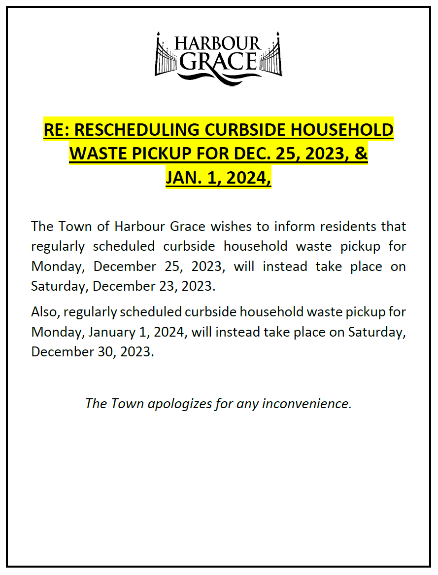 RE Rescheduling Curbside Household Waste Pickup for Dec. 25, 2023