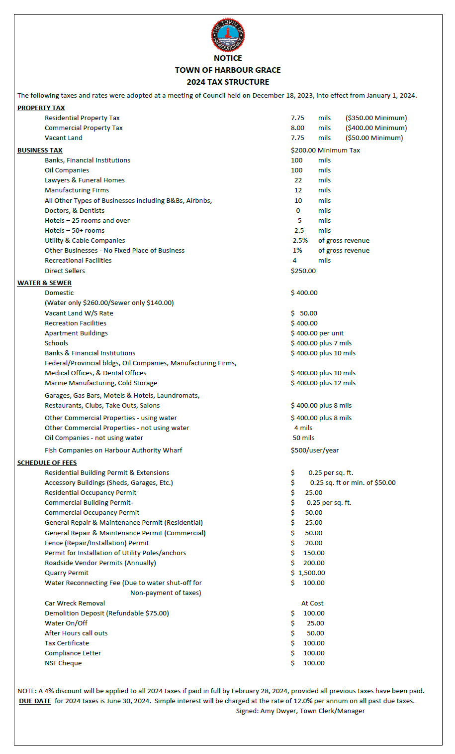 Municipal Tax Structure 2024 Harbour Grace   Image 1 